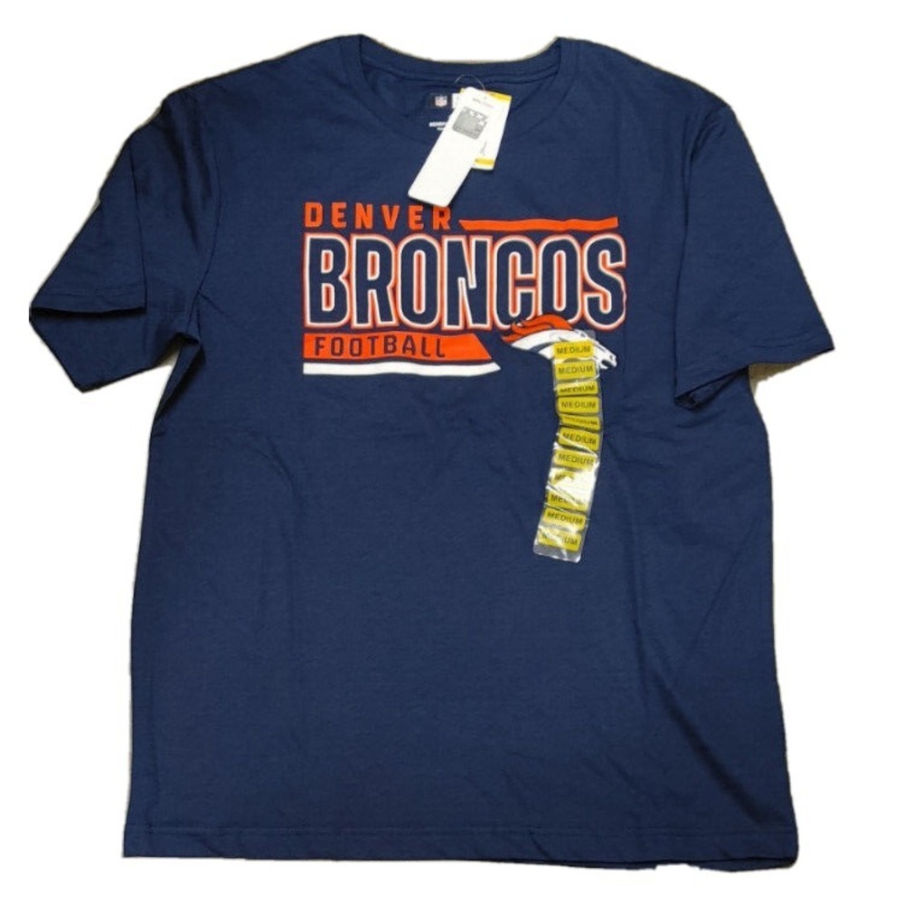 NWT NFL Team Apparel Men's Navy Patch‎ Denver Broncos Crew Neck Tee Large